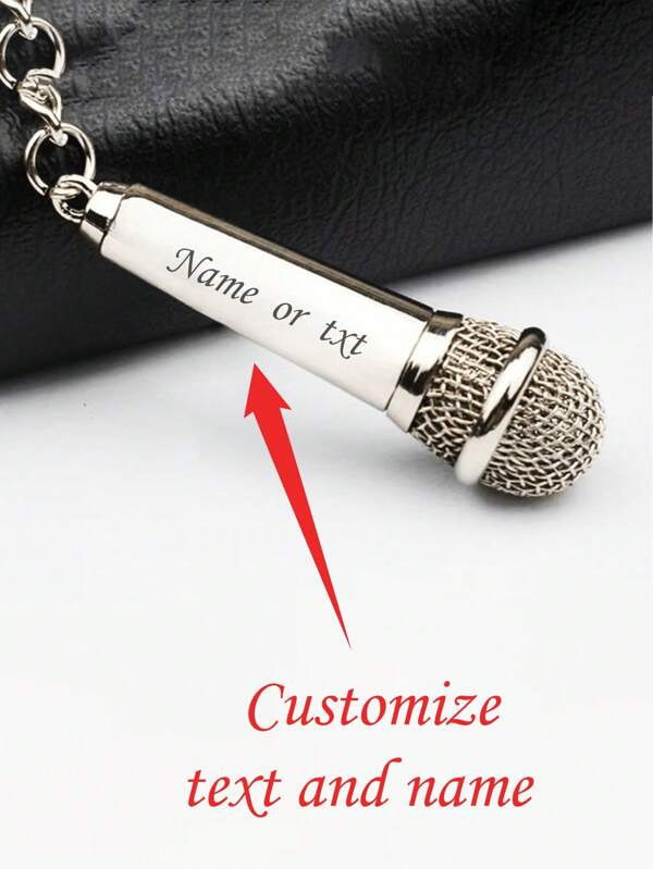 1 pièce Porte-clés microphone personnalisé gravé au laser, mini souvenir de performeur réaliste, pendentif de décoration de sac à dos, petit cadeau de fête, gravé, acier inoxydable, coloré, mignon, adorable, drôle, kawaii, Y2K, élégant, unisexe, décontracté, personnalisé, unique, cadeau idéal pour lui, cadeau idéal pour elle, elle, petit ami, petite amie, famille, amis, fournitures scolaires, rentrée scolaire, cadeau scolaire, pour le bureau, pour l'école, pour la classe, pour les cadeaux d'enseignants, pour l'université, pour les collègues, pour les chambres d'étudiants, pour les enseignants, pour les garçons et les filles, pour les adolescents, élèves de collège, élèves de lycée, étudiants universitaires, étudiants de première année, étudiants de deuxième année, élèves du premier cycle