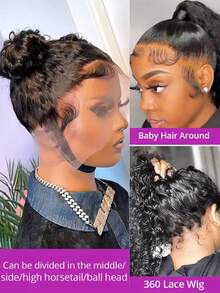 CEXXY 200Density 360 HD Water Wave Lace Front Wig Lace Closure Wig 360 Curly Human Hair Wigs For Women Human Hair 13x6 Hd Lace Front Brazilian Wigs 40 Inch Deep Wave Kinky Curly Human Hair Wigs - Natural Black - 查看 6