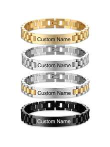 Personalized Engraved Name Men's Watch Chain Bracelet, 10mm Custom Nameplate Logo Bracelet, Customized Laser Engraved Couples Watchband Bracelet, Stainless Steel Men's Bracelet Women's Watchband Black Engraved Text ID Bracelet Gift Jewelry, Personalized Engraved Birthday Date Couples Bracelet, Anniversary Date Bracelet, Custom Couples Name Laser Couples Surname Bracelet, Gift For Boyfriend, Father, Father's Day Personalized Wrist Chain, Customized Gift - Watch Chain - View 12