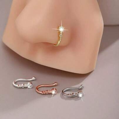 1pc Fashionable Round Zirconia Nose Ring, Suitable For Daily Wear