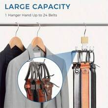 1pc Large Capacity Rotary Wooden Belt Rack Wardrobe Storage Organizer Hooks, Suitable For Belts, Bras, Vests, Ties, Scarves, Stainless Steel Hanging Hooks, Fashionable Closet Accessories