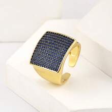 1 pièce Bague simple à large visage mignonne en alliage de cuivre plaqué or 18 carats avec zircone colorée, bijou de luxe pour femme, convient pour la fête, le rendez-vous, les vacances, les cadeaux - anneau ouvert - Voir 8