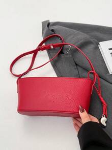 Women's PU Leather Embossed Bucket Bag With Metallic Charm, Butterfly Pressed Pattern, Simple Elegant Shoulder Bag For Commute - Red - View 3