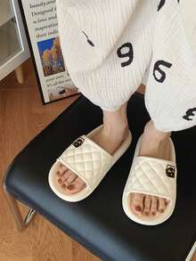 XIXITIAO 1 Pair Cute Black Cat Icon Couple Slippers, Soft Flat Casual Slippers, EVA Non-Slip Spring Summer Slippers, Multiple Colors Solid Classic Flat Slippers With Fashionable Black Cat Pattern, Suitable For Indoor And Outdoor Wear - White - View 3