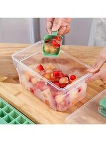 1 件随机颜色双层压冰格带储物盒 - 快速冷冻制冰机，适用于啤酒、鸡尾酒和新鲜水果浸泡水，耐用塑料厨房工具，绿色和黄色，冰块模具