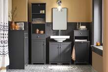 SoBuy Bathroom Vanity Unit, Washbasin Cabinet, Vanity Unit, Bathroom Furniture, Dark Grey, Approx. 60x60x30cm (WxHxD), BZR18-II. Bathroom Vanity Unit, Bathroom Cabinet, Washbasin Cabinet, Bathroom Cabinet, Bathroom Cabinet, Toilet Cabinet, Vanity Unit, Washbasin Cabinets. For The Bathroom: Washbasin Cabinet, Vanity Unit, Bathroom Furniture, Grey, MDF (E1), 60x30x60 Cm - Grey - View 4