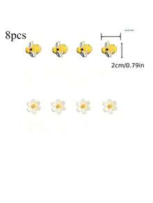 8 Three-Dimensional Bee Flower Resin Charm, Clown Sandals Decoration Shoe Accessories DIY Customization - Colorful And Fashionable Personalized Shoe Accessories