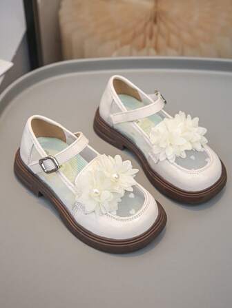 Toddler Girls Lace Trim Casual Ballet Flats, Suitable For Walking, Jumping, Flower Girl Dress Shoes