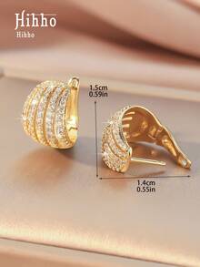 Hihho 1 Pair Fashion Vintage Multilayer Line Zirconia Inlay Hollow Out Stud Earrings, Gold And Silver Color Available, Suitable For Gift, Daily Wear And Party - Earrings - View 6