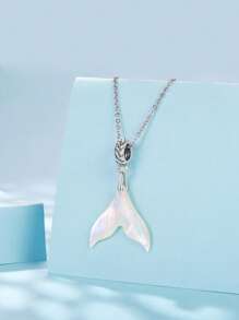 WOSTU 1pc 925 Sterling Silver Dream Mermaid Tail Pendant Elegant Cute Fritillaria Mermaid Design Charm Fit DIY Original Bracelets And Necklaces For Women Fine Jewelry Accessories
