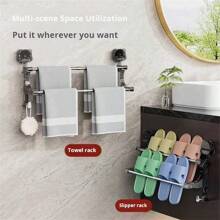 1 pieza Barra doble para toallas de baño de 40cm montada en la pared de acero inoxidable con ventosa, estantes ajustables para toallas para el hogar y el baño