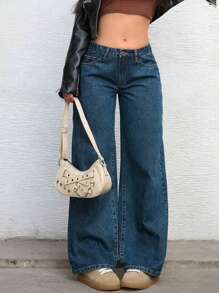 Teen Girl Plain Pocket Casual Fashion Versatile Jeans