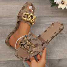 Delicate Women Crystal Sandals For Womens Knot Buckle Strappy Casual Slides - 卡其色 - 查看 1