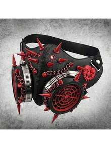 Halloween Red Spike Skulls Masquerade Gothic Chain Gas Mask With Goggles Cosplay - Mask With Goggle - View 3