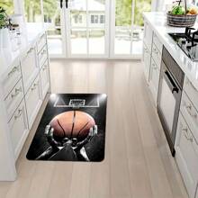 1 pieza Alfombra con diseño de patrón de baloncesto, alfombra de arte moderno, fibra de poliéster, base antideslizante, lavable a máquina, uso versátil interior/exterior, decoración del hogar para sala de estar, dormitorio, comedor, camping