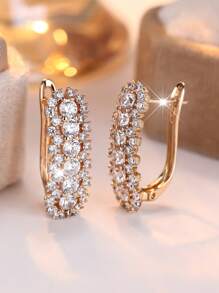 Vanel 2 pièces Boucles d'oreilles en cuivre incrusté de cubique zirconium étincelant, convenant pour les fêtes, les banquets, la décoration de mariage des femmes, des accessoires de bijoux de mariage élégants