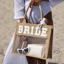 Bride Transparent Tote Bag Beach Pool Rustic Boho Destination Wedding Engagement Bachelorette Hen Party Bach Weekend Bride To Be Bridal Shower Tropical Honeymoon Gift Future Mrs Present(Only Contain The Bag) - Natural - View 2