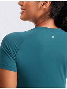 CRZ YOGA Seamless Short Sleeve Shirts For Women Breathable Running Workout Tops Athletic Gym Yoga Basic T-Shirts - màu xanh lá - Xem 4