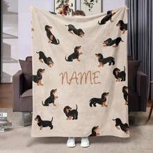 Customized Dachshund Flannel Blanket With Name Printing - Soft, Warm And Cozy, Suitable For Sofa, Bed, Office - Perfect Holiday Gift, All Season