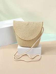 2pcs Khaki Wavy Beach Sun Hat & Woven Shoulder Tote Bag Set - Stylish Ruffle Design, Lightweight & Breathable, Suitable For Spring/Summer Beach Vacation And Outdoor Activities, Beach Accessories - Beige - View 3