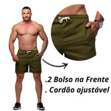 Men's Bermuda Linen With Pocket Preppy Basic Sport Thin Simple Beach Casual-Basic Linen Drawstring Pocket Men's Shorts Summer And Spring - 藍色 - 查看 6