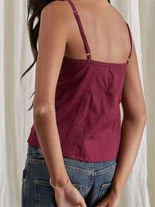 Women's Bow Cami Tank Tops Summer Sleeveless V Neckline Camisole Plain Tank Tops - 酒紅色 - 查看 5