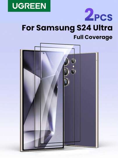 UGREEN 1 pieza/2 piezas Protector de pantalla de vidrio templado 3D HD de pantalla completa UGREEN compatible con Samsung S24 Ultra, regalo para cumpleaños, familia y amigos. Vidrio templado, protector de pantalla de teléfono, accesorios de teléfono, a prueba de agua, a prueba de golpes, anti-caída, resistente a los arañazos, anti-huellas dactilares