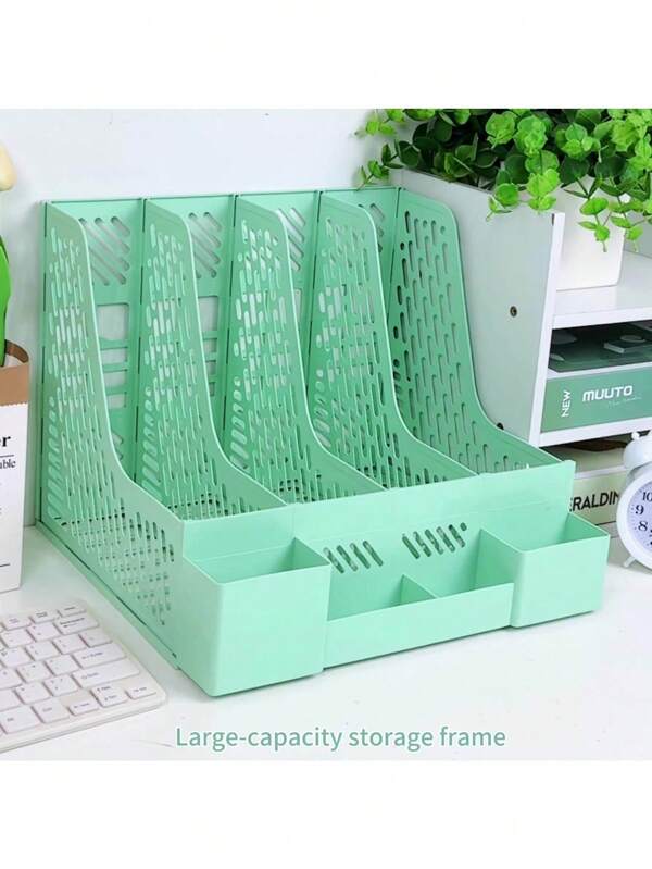 1pc Desk File Organizer With 4 Compartments, Made Of PP Material, Detachable, Space-Saving Office Supplies And File Storage Box, Desk Organizer