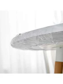 1件透明圓形貼合PVC桌布，彈性邊緣塑膠桌布保護套，適用於[102-112cm][114-142cm][145-173cm]長方形餐桌，防水防油，適合日常居家使用、派對、婚禮及其他聚會 - 無色 - 查看 4