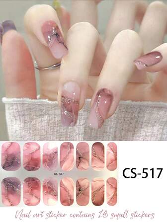 1 Sheets Marble Nail Art Stickers Nail Stickers And Decals DIY Nail Polish Strips Pale Pink Hot Stamping With Gold Coloring Self-Adhesive Waterproof And Long-Lasting 3d Nail Decals Multi-Design Manicure Stickers Manicure Decorations Set Suitable For Ladies And Girls, Parties And Events