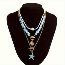 3 Pieces Beach Ocean Elements Stacked Collarbone Chain Bohemian Beaded Star Necklace - Nhiều màu - Xem 4