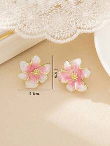1 Pair Retro Elegant Gradient Flower Enamel Clip Earrings, 3D Delicate Design, Gentle Vibe Suitable For Office Ladies, Holiday Events, Women's Gift - 粉色 - 查看 5