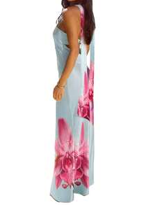 Womens Floral Strapless Dress With Scarf Y2k Backless Sleeveless Tube Maxi Long Dresses Sexy Mesh Bodycon Summer Beachwear - F;oral Blue - 查看 3