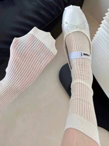 1 Pair Women's New Style Pile Pile Thin Breathable Mid-Calf Socks With Lace Trim, Ballet-Inspired, Korean , Spring, Solid Colors