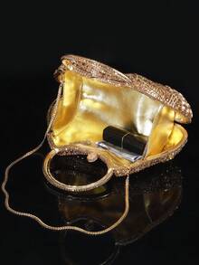 1pc Glittery Luxury Evening Handbag, Elegant Women's Crystal Studded Hand Bag, Fashionable Makeup & Perfume Purse, Handmade Metallic Diamond Embellished Clutch Bag Suitable For High-End Female Friends Attending Parties, Galas, Gatherings And Banquets (Fits 6-Inch Phone) - Multicolor - View 12