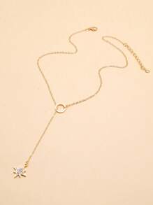 1 pièce Collier pendentif minimaliste et circulaire avec étoile à huit branches sertie de strass