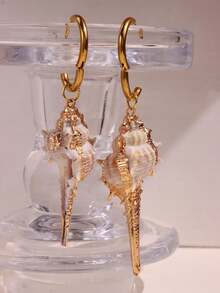 1 Cặp Hoa tai bằng thép không gỉ mạ vàng tự nhiên không đối xứng, Phụ kiện trang sức tự nhiên thời trang cho phụ nữ cho kỳ nghỉ bãi biển mùa hè - Nhiều màu - Xem 11