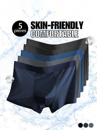 5 Pieces/Set Of Men's Underwear - Comfortable, Soft, Fashionable Boxer Briefs, Sports Ice Silk Briefs