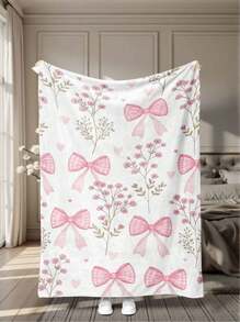 1 Stück Mädchen rosa Schleife bedruckter Flanell Schal Decke, Muttertagsgeschenk, leichte Frühling/Herbst Wurfdecke, Büro Nickerchen Decke, Klimaanlage Decke, Heimdekoration, weich & flauschige Lässig Decke, non-shedding & verblassungsresistent, verschiedene Größen erhältlich