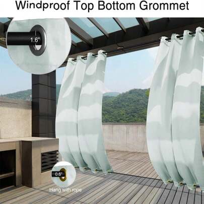 1pc Outdoor Curtains Waterproof Blackout Curtains , Top And Bottom Grommet, UV Resistant Thermal Insulated Window Pergola Drapes Indoor/Outdoor Furniture Privacy For Yard Patio Garden, Patio Furniture,Curtains For Patio