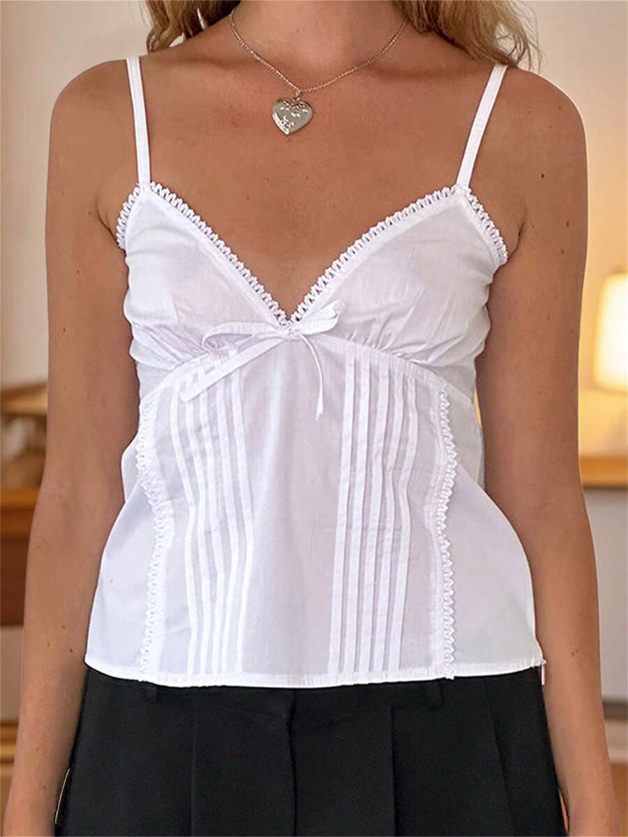Women Y2K Babydoll Cami Tops Spaghetti Straps Pleated Peplum Tops For Teen Girls Cute Sleeveless Going Out Tops - 白色 - 查看 1