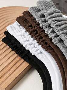 4 Pairs Women's Multi-Color Stacked Socks, Solid Colored Mid-Calf Socks, Elastic Breathable Comfortable, Over-The-Calf, Casual Style, Versatile For Daily Wear, All Seasons - Multicolor - View 5