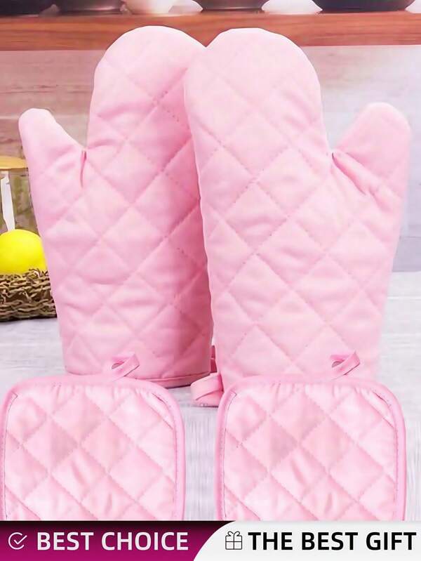 Juego de 8 piezas de manoplas y agarradores de ollas de tela de poliéster rosa sólida, guantes y protectores de mesa para microondas, guantes de cocción resistentes al calor para mano izquierda y derecha, para la cocina del hogar
