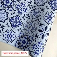 Papel tapiz de azulejos de cerámica azules autoadhesivos, pegatinas de azulejos bohemios, azulejos de adhesivo fácil de aplicar para cocina, baño, dormitorio, papel de contacto impermeable para pisos