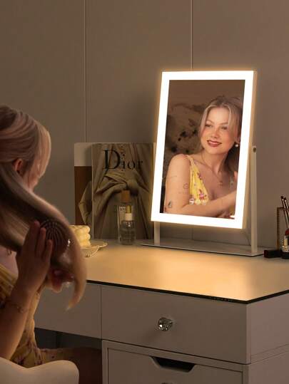 FENCHILIN 30 Cm 41 Adjustable Verlichting Makeup Spiegel LED Lights Mirror, Illuminated Tabletop Slimme Touch Operation Beautiful Rooms Bedrooms, Removable 10x Magnifying view 2