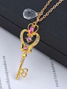 1 pieza Collar de Sailor Moon con diseño de anime y dibujos animados, collar exquisito de moda, cadena para clavícula con estilo kawaii, transformación de tarjeta Sakura, collar de niña con corazón ins.
