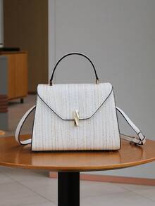2025 新款小巧独特设计女士手提包，高端纹理手工折痕图案单肩包，女士日常办公通勤百搭凯尔西结构小方包，派对优雅斜挎包 - 白色 - 查看 8