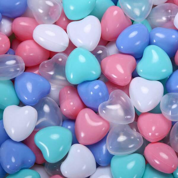 50/100 piezas de Bolas de plástico suave con forma de corazón de 5,5 cm a prueba de aplastamiento, con bolsa de red para piscina de pelotas, rebote, juegos en exteriores y carpas para niños