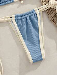 Ladies New European & American Style Bikini Set Set, Bikini Top And Bottom Vacation Beach Summer - Dusty Blue - View 5