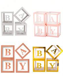 4 Pieces, Multiple Colors, Baby Box With Letters, Transparent Decorative Block Box For Displaying Gender, Transparent Balloon Box Background Suitable For Baby Showers And Birthday Parties - Multicolor - View 3